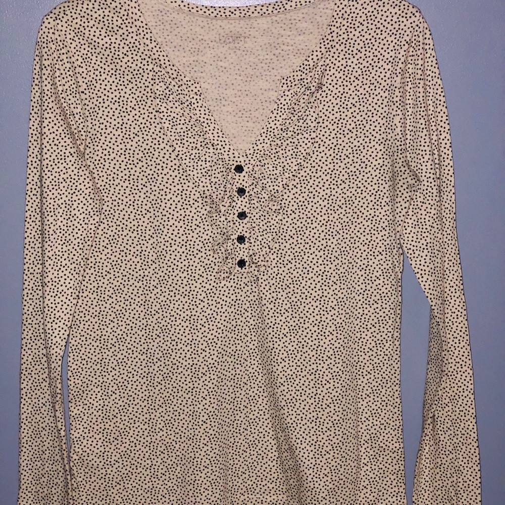 EUC Ann Taylor LOFT Split Neck Ruffle Top S